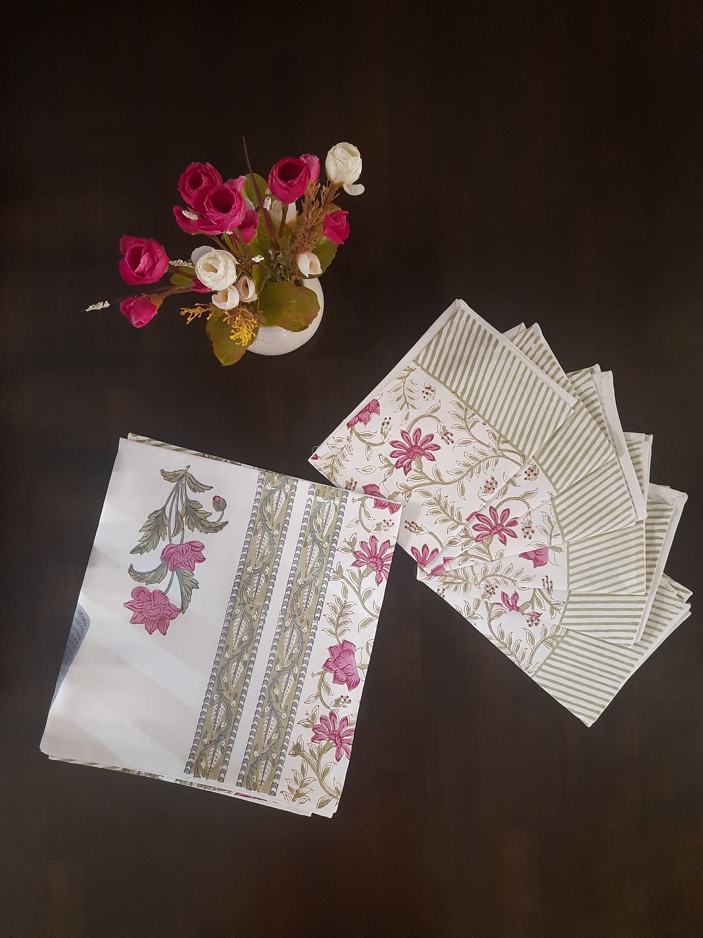 WHITE & PINK BLOCK PRINTED TABLE PLACEMATS