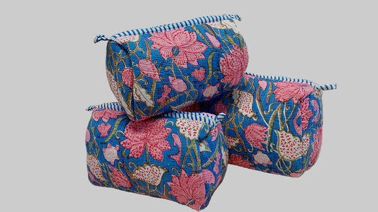BLUE & PINK LOTUS POUCHES ( SET OF 3 )