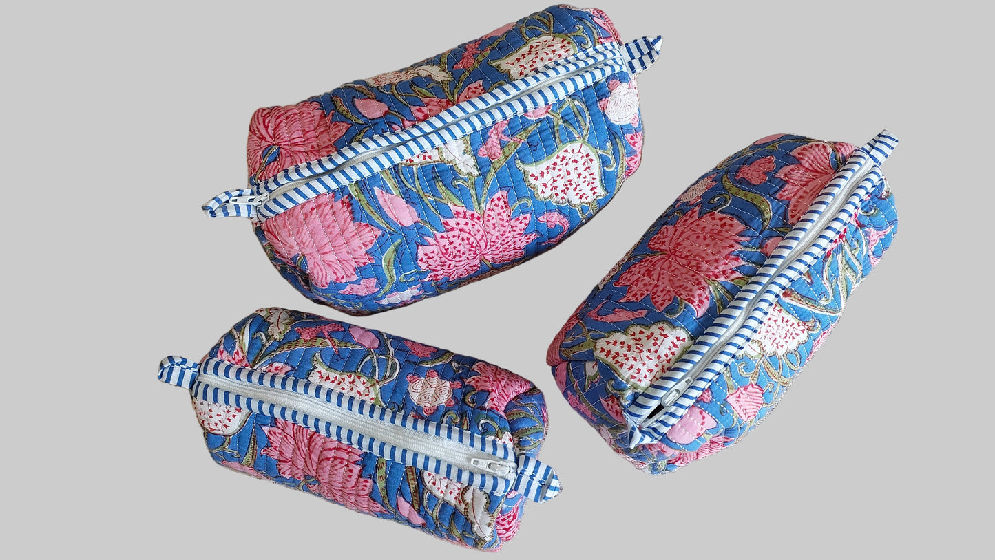 BLUE & PINK LOTUS POUCHES ( SET OF 3 )