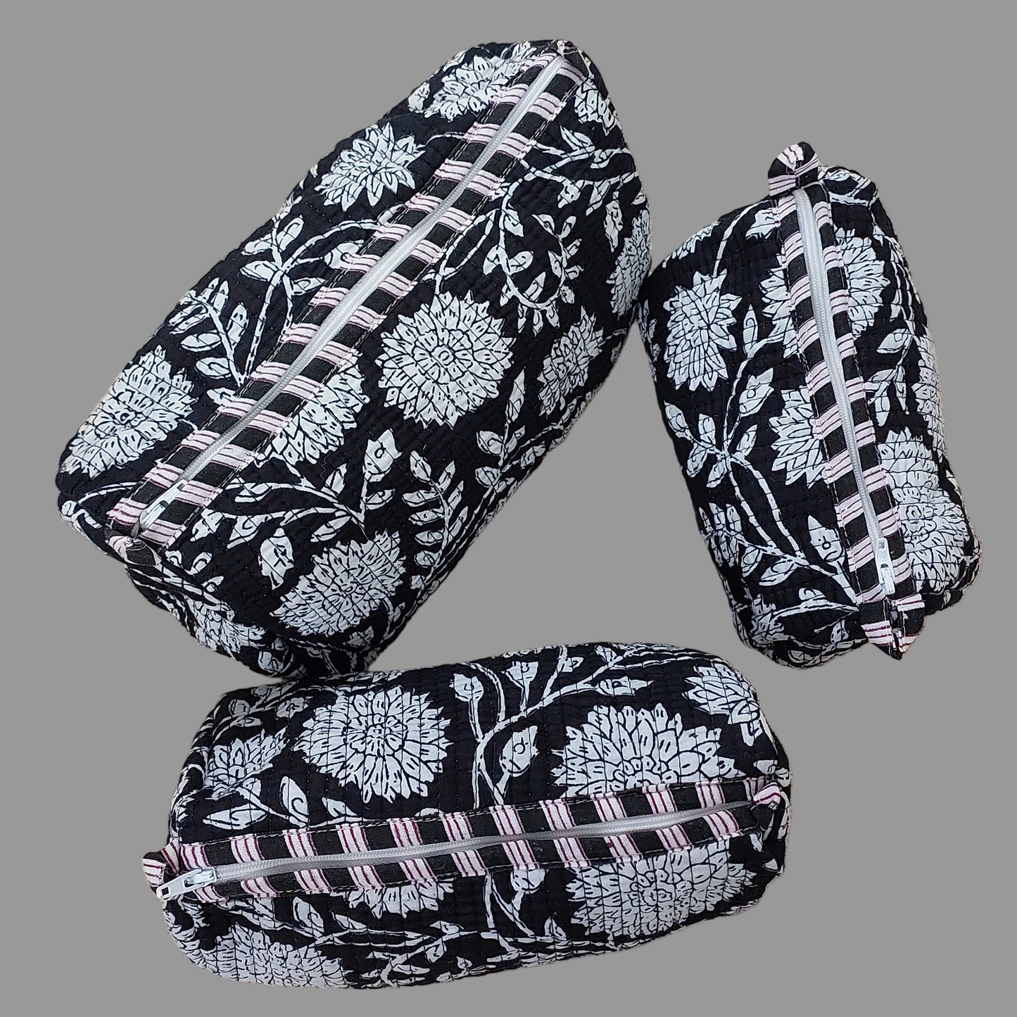 BLACK & WHITE FLORAL POUCHES ( SET OF 3 )