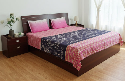 PINK & BLACK ARTISTIC KING COTTON BEDSHEET SET