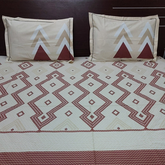 RED & BEIGE COTTON KING BEDSHEET