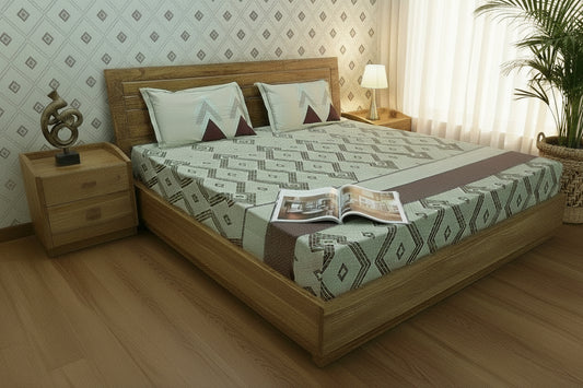RED & BEIGE KING COTTON BEDSHEET SET