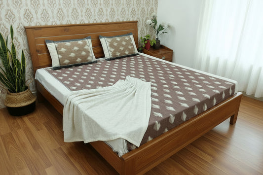 DARK BROWN POCHAMPALLY IKAT KING COTTON BEDSHEET SET