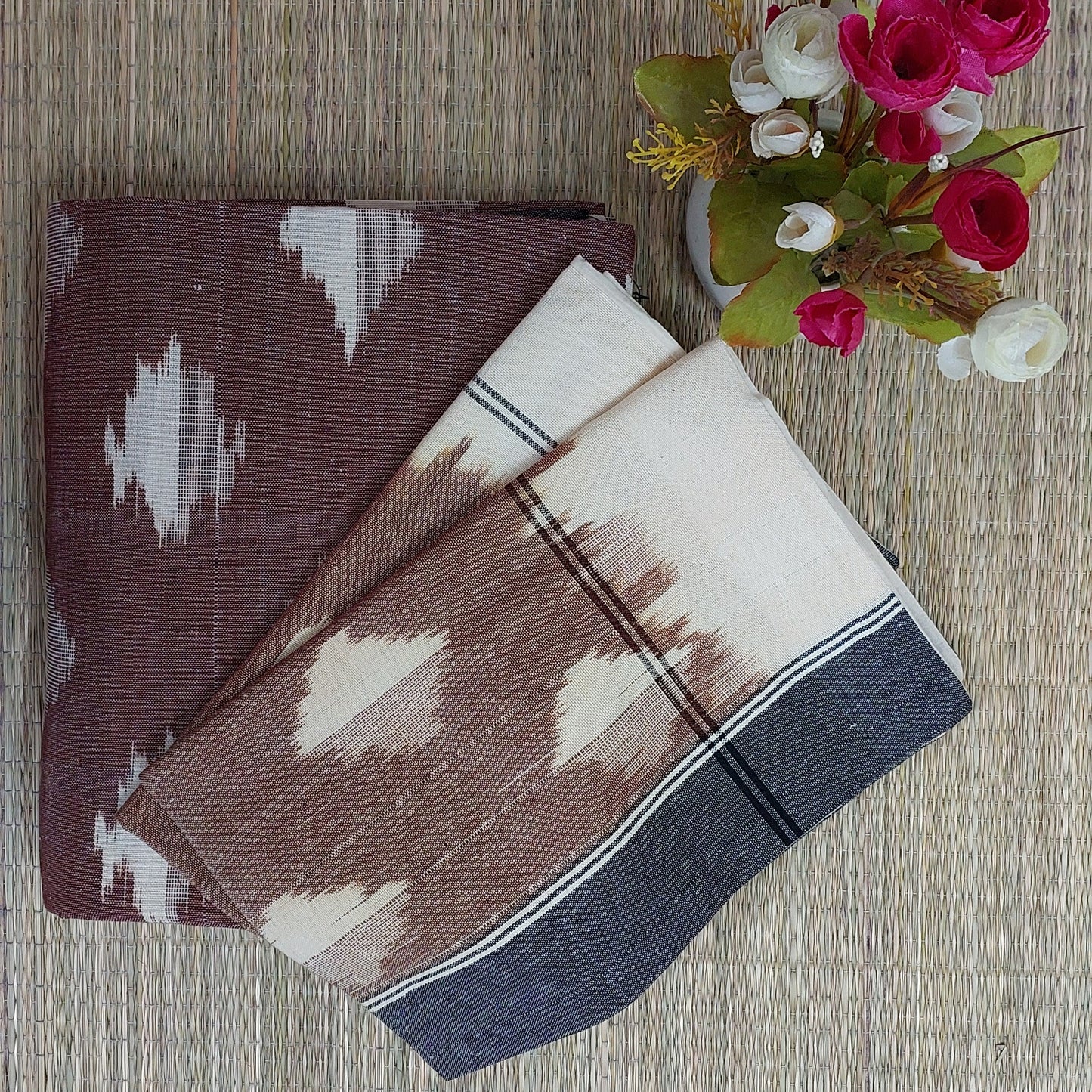 DARK BROWN POCHAMPALLY IKAT COTTON KING BEDSHEET