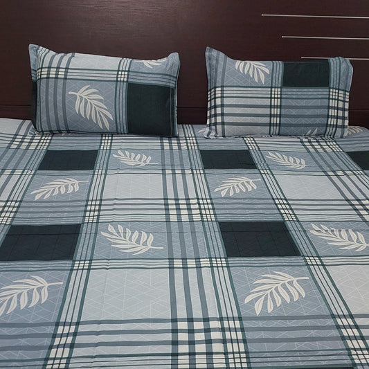 GREY & WHITE STRIPED COTTON QUEEN BEDSHEET