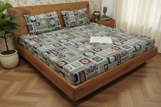 MULTI COLOURED KING COTTON BEDSHEET SET