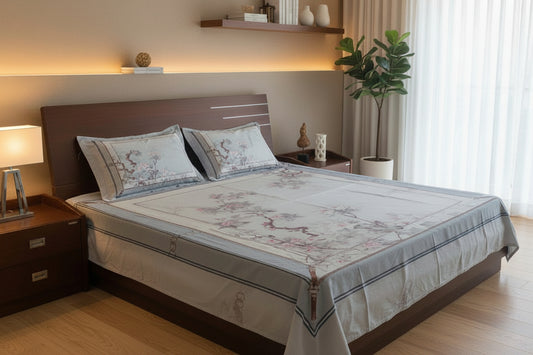 FLORAL DIGITAL PRINTED KING COTTON BEDSHEET SET