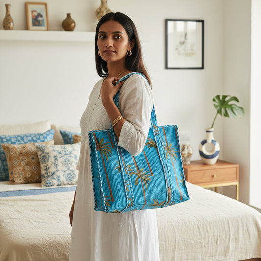 SKY BLUE QUILTED TOTE BAG
