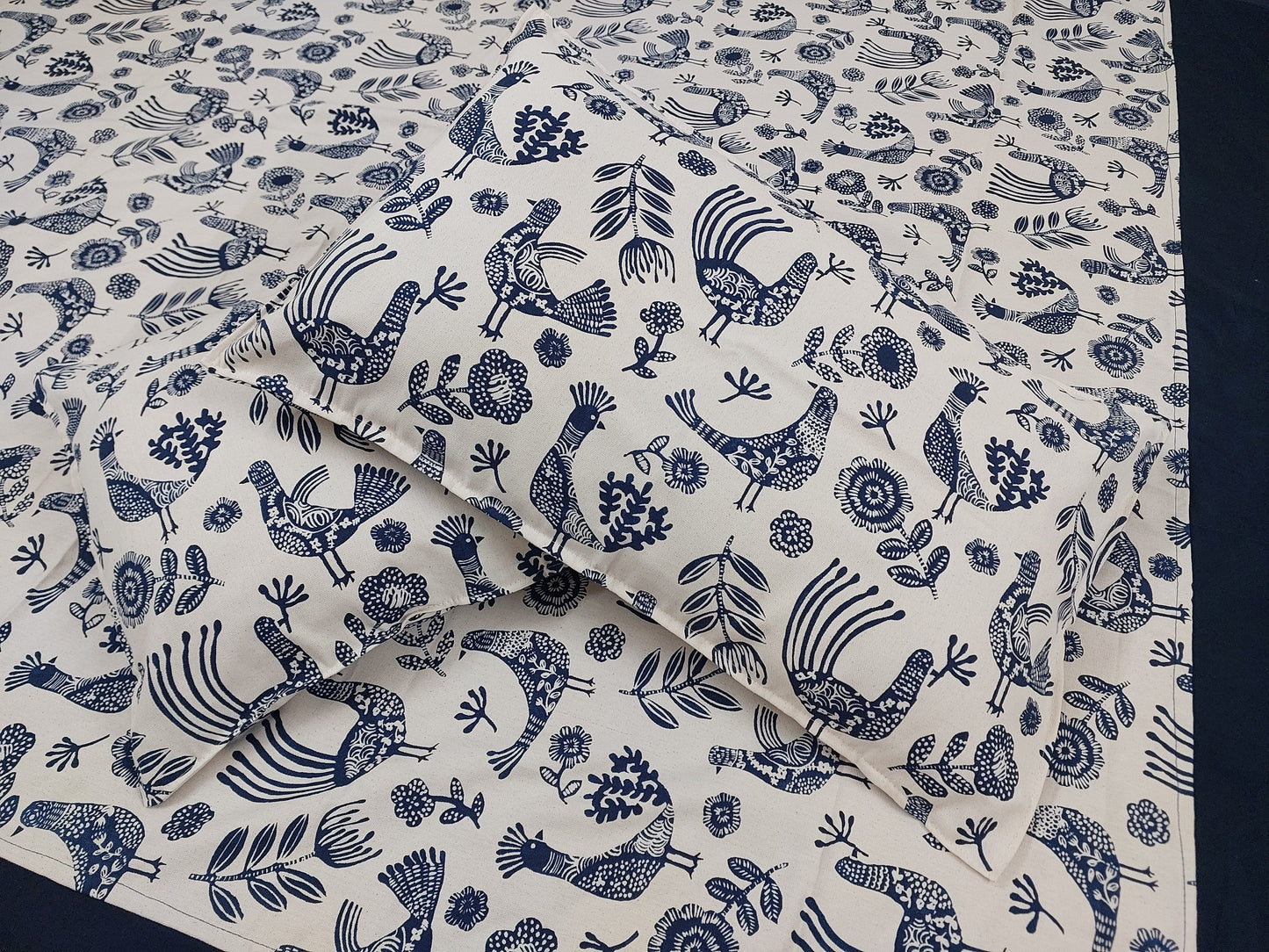 NAVY BLUE BORDER KING COTTON BEDSHEET SET