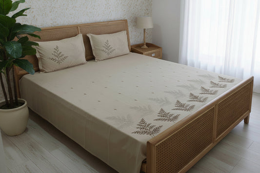 SOFT BEIGE EMBROIDERED KING COTTON BEDSHEET SET