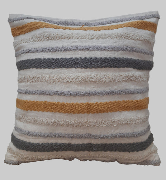 YELLOW & GREY STRIPED CUSHION COVERS ( SET OF 2 )