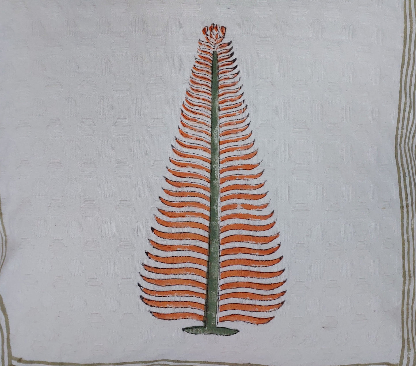 WHITE & ORANGE BLOCK PRINTED CUSHION COVERS ( SET OF 4 )