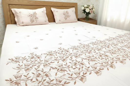 BRIGHT PEACH EMBROIDERED KING COTTON BEDSHEET SET