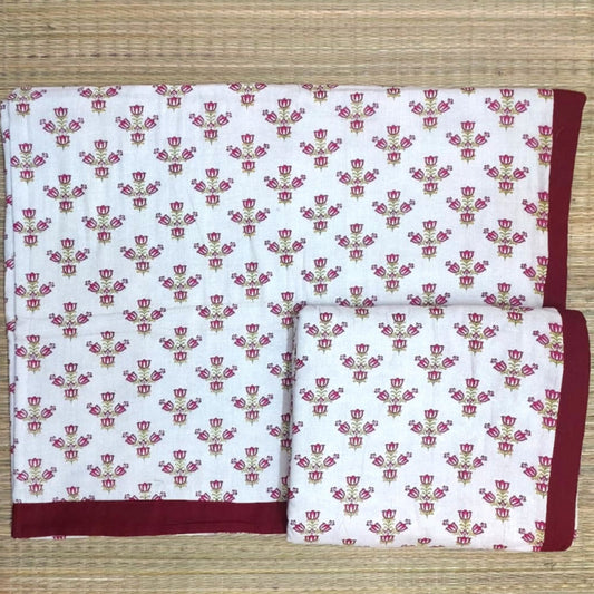 RED & WHITE LOTUS PATTERNED DOHAR ( SET OF 2 )