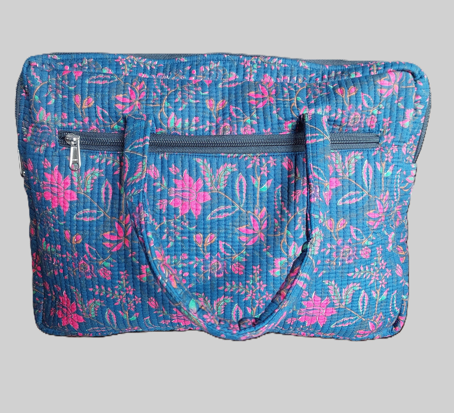 NAVY BLUE & PINK BLOCK PRINTED LAPTOP BAG