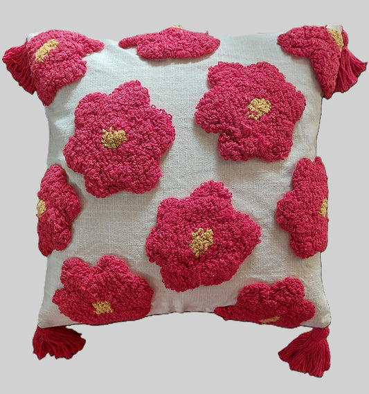 RED TUFTED CUSHION COVERS ( SET OF 2 )