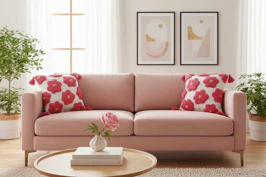TUFTED RED CUSHION COVERS ( SET OF 2 )