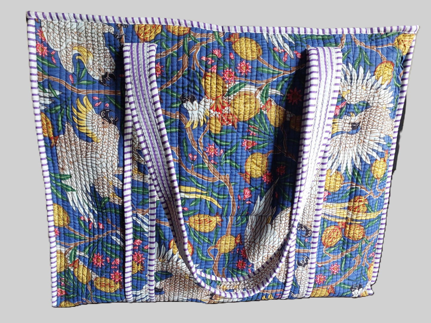 NAVY BLUE & MULTICOLOURED QUILTED TOTE BAG