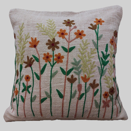 ORANGE & GREEN FLORAL EMBROIDERED CUSHION COVERS ( SET OF 2 )
