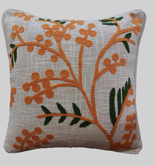 ORANGE FLORAL EMBROIDERED CUSHION COVERS ( SET OF 2 )