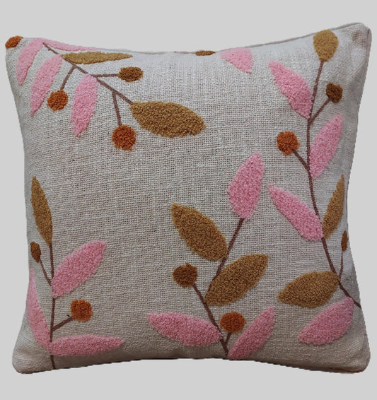 PINK & BEIGE FLORAL EMBROIDERED CUSHION COVERS ( SET OF 2 )