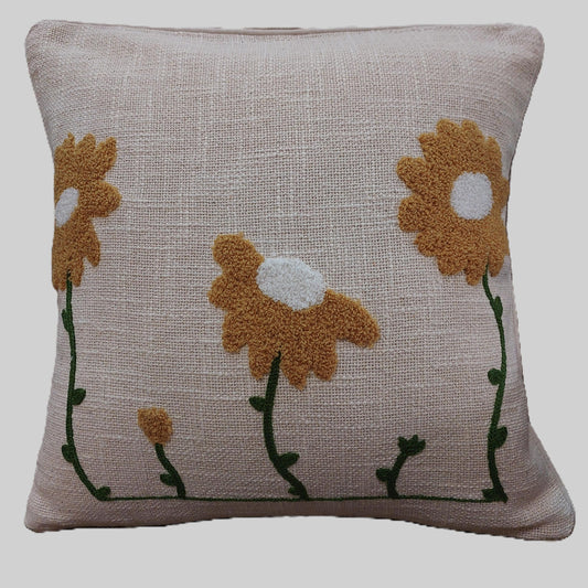 YELLOW & GREEN FLORAL EMBROIDERED CUSHION COVERS ( SET OF 2 )
