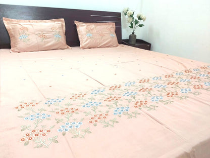 APRICOT GLACE COTTON EMBROIDERY KING BEDSHEET