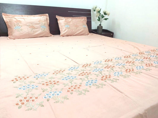 APRICOT GLACE COTTON EMBROIDERY KING BEDSHEET