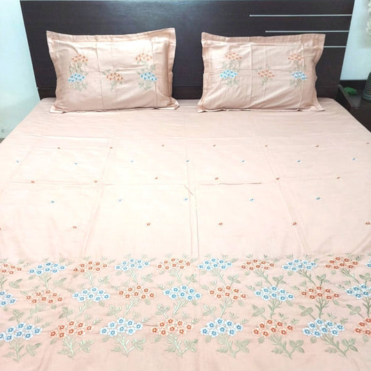APRICOT GLACE COTTON EMBROIDERY KING BEDSHEET