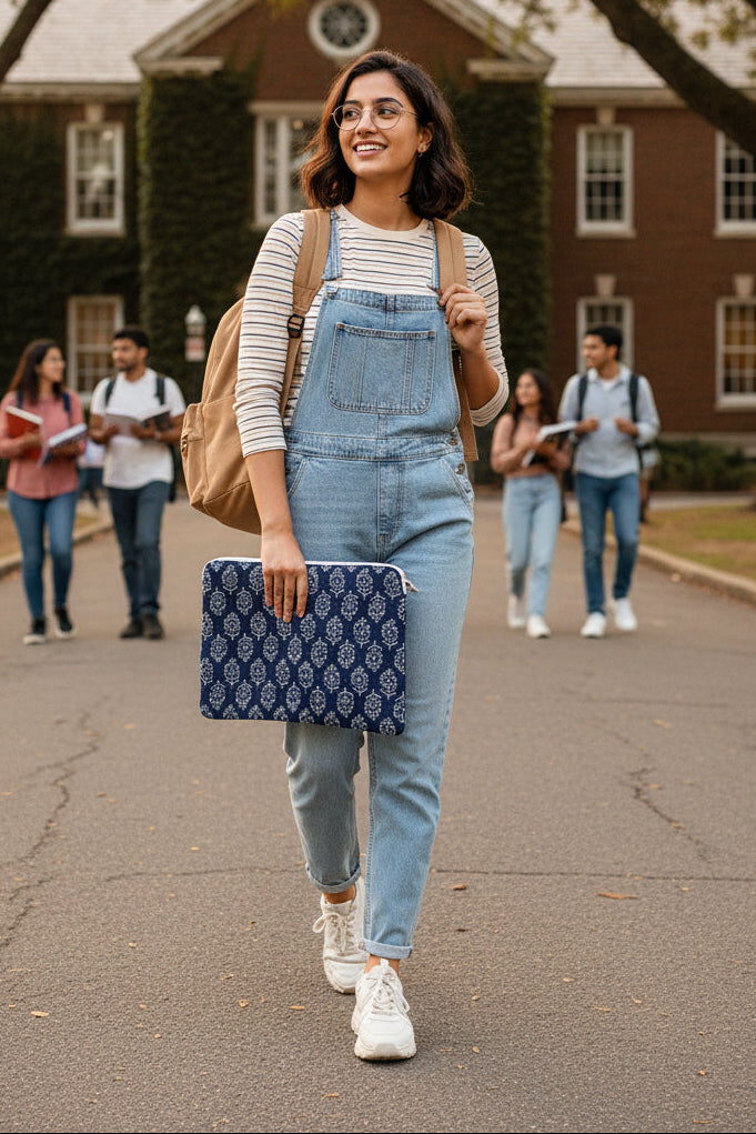 NAVY BLUE & WHITE FLORAL LAPTOP SLEEVE