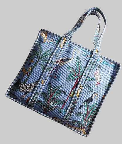 LIGHT BLUE QUILTED SHOPPING TOTE BAG