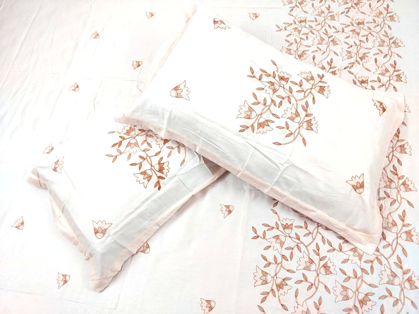 PEACH GLACE COTTON EMBROIDERY KING BEDSHEET