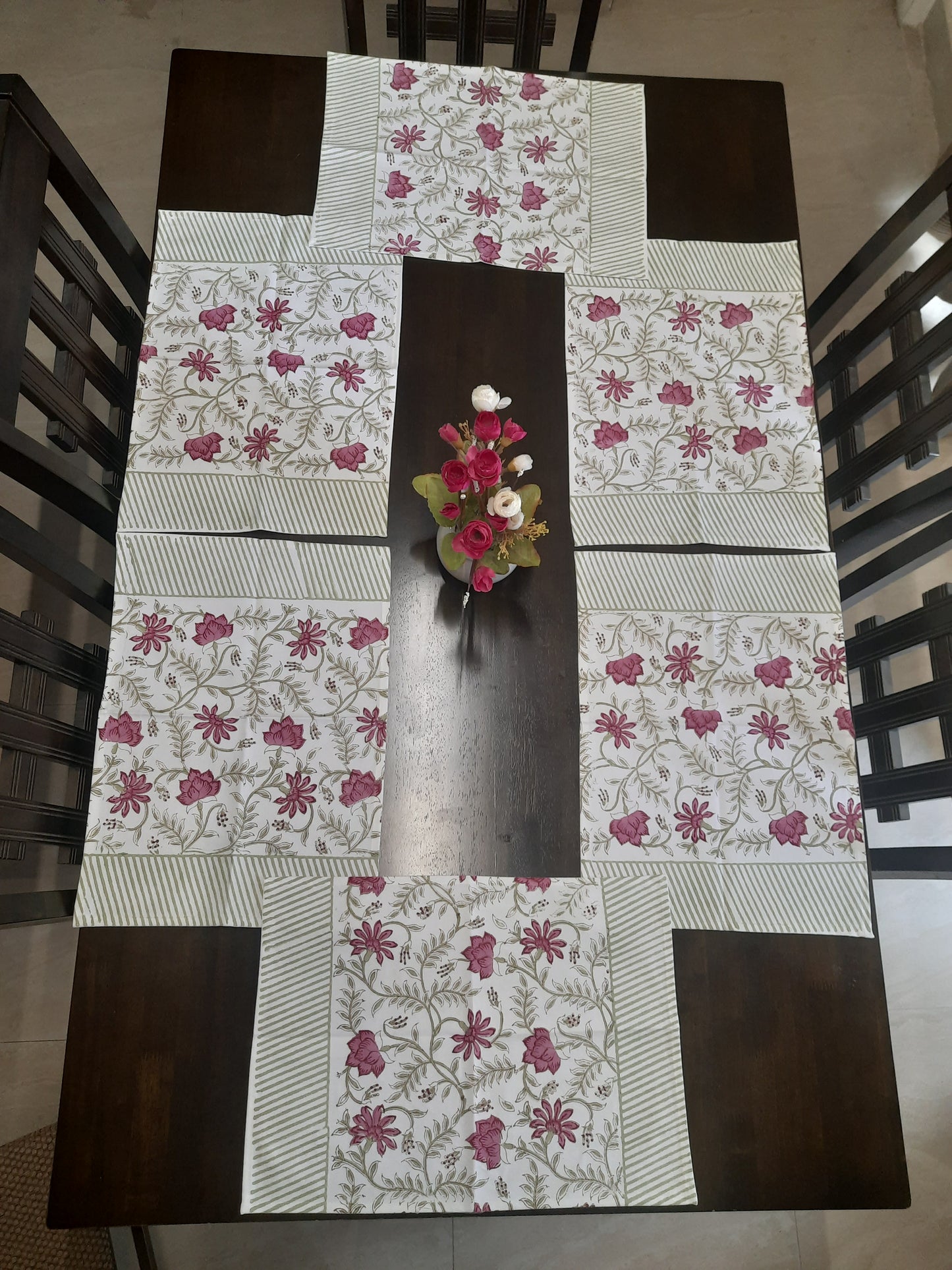 WHITE & PINK BLOCK PRINTED TABLE PLACEMATS