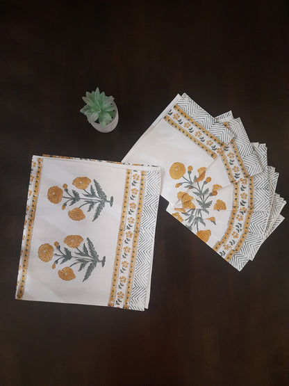 WHITE & YELLOW BLOCK PRINTED TABLE PLACEMATS