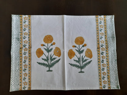 WHITE & YELLOW BLOCK PRINTED TABLE PLACEMATS