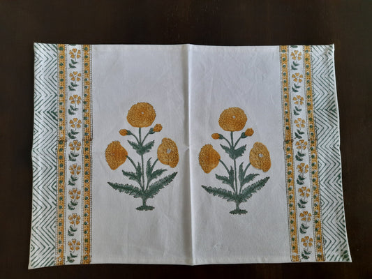 WHITE & YELLOW BLOCK PRINTED TABLE PLACEMATS