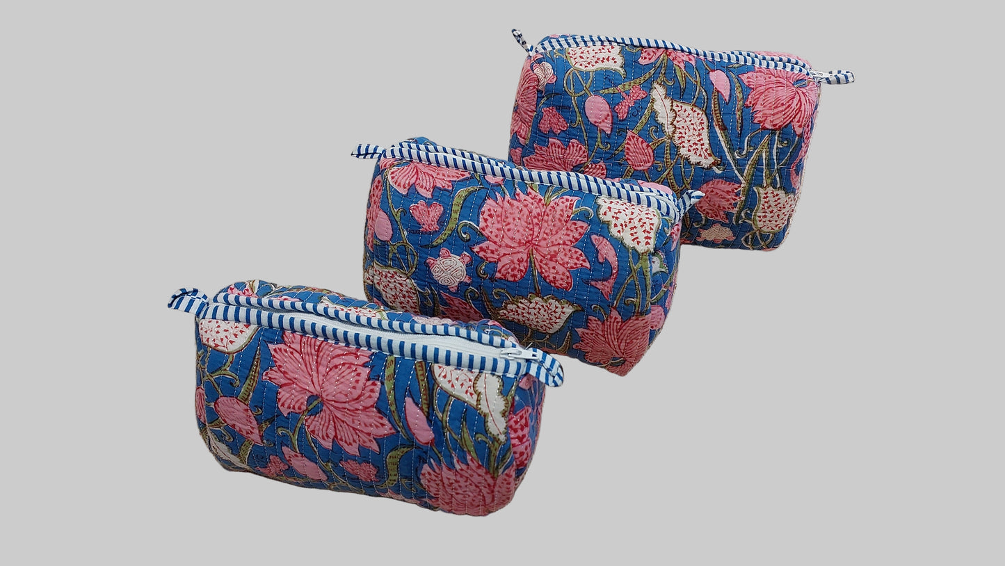 BLUE & PINK LOTUS POUCHES ( SET OF 3 )