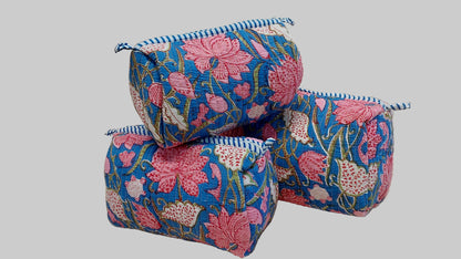 BLUE & PINK LOTUS POUCHES ( SET OF 3 )