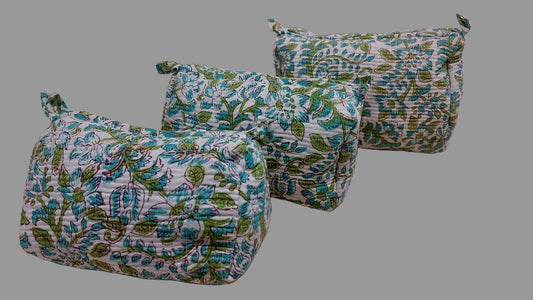 WHITE & BLUE FLORAL POUCHES ( SET OF 3 )