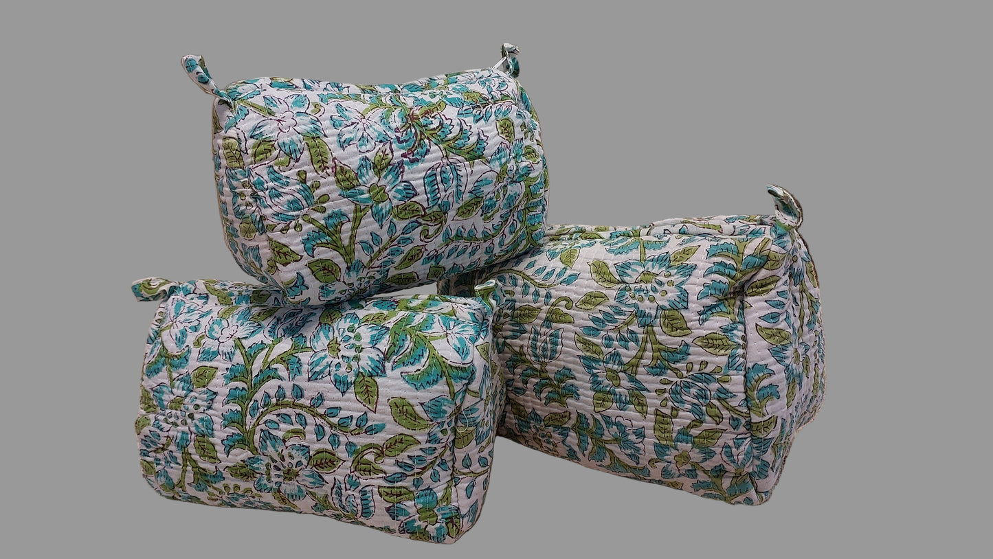 WHITE & BLUE FLORAL POUCHES ( SET OF 3 )