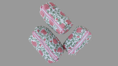 WHITE & PINK LOTUS POUCHES ( SET OF 3 )