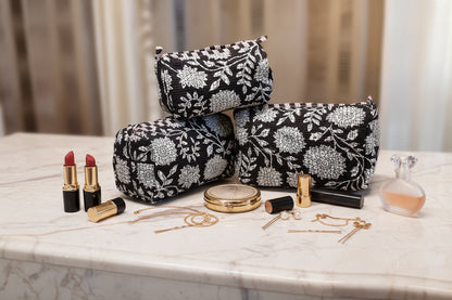 BLACK & WHITE FLORAL POUCHES ( SET OF 3 )