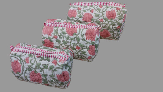 WHITE & PINK LOTUS POUCHES ( SET OF 3 )