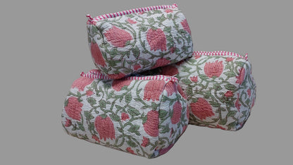 WHITE & PINK LOTUS POUCHES ( SET OF 3 )