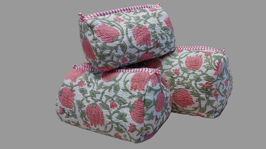 WHITE & PINK LOTUS POUCHES ( SET OF 3 )