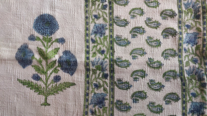 WHITE & BLUE BLOCK PRINTED SOFA THROW