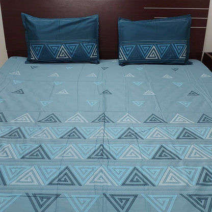 PEACOCK BLUE GEOMETRICAL COTTON KING BEDSHEET