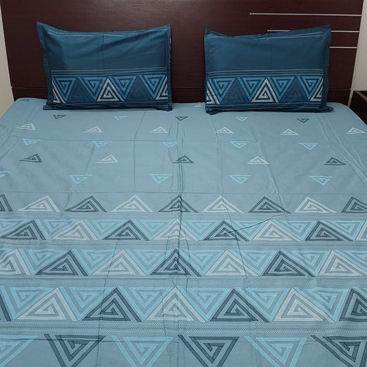 PEACOCK BLUE GEOMETRICAL COTTON KING BEDSHEET