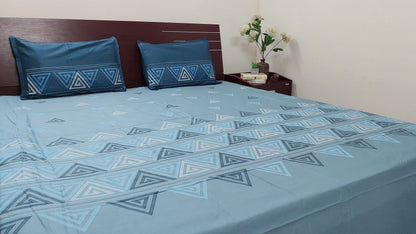 PEACOCK BLUE GEOMETRICAL COTTON KING BEDSHEET